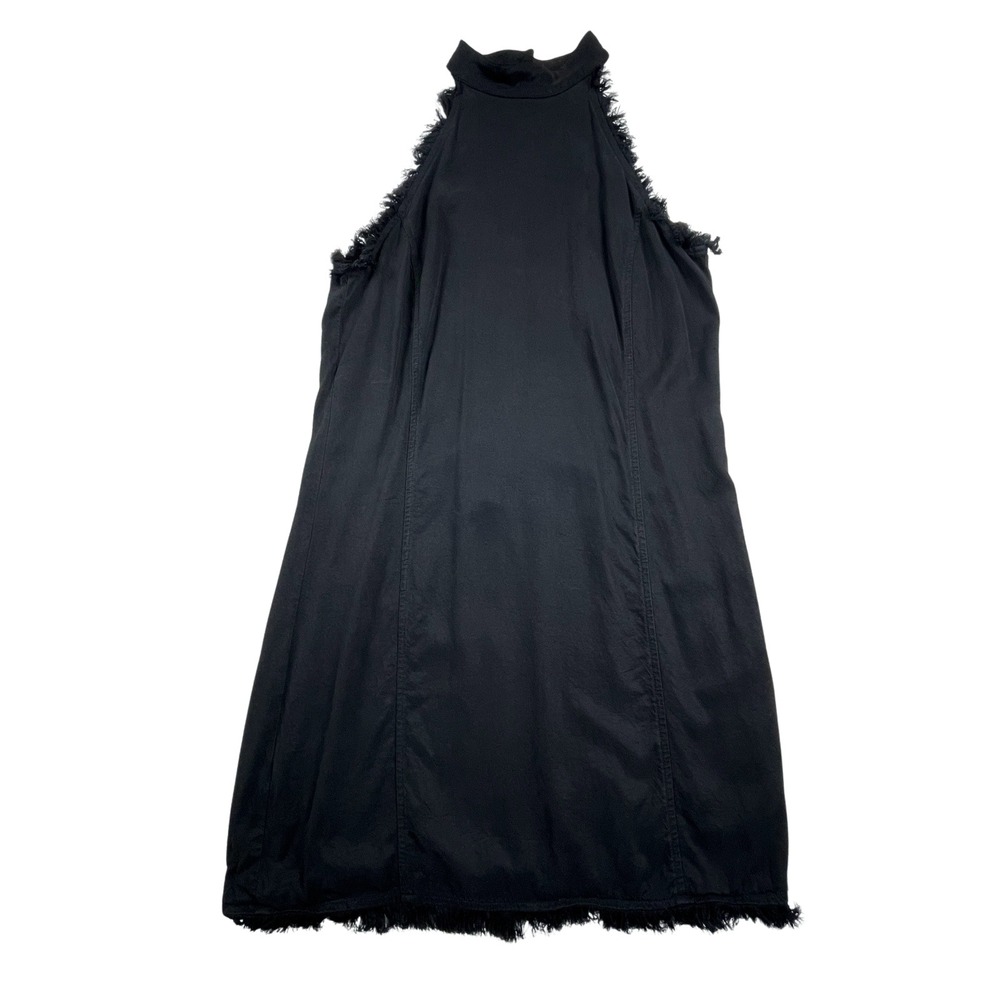 Maven West Ashely Fray Halter Mini Dress Black S Button Back Raw Hem Boho Anthro